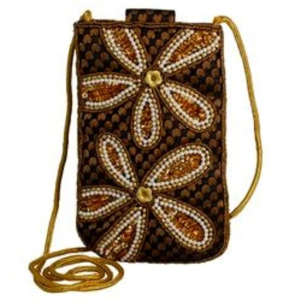 Black and Gold Embroidered Cross Body Bag